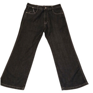 Mens Vtg Y2K Jeans 36X34 Black Relaxed Embroidery U.T Sports Denim Collections